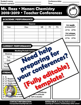 Preview of {Editable} Parent-Teacher Conferences Preparation Worksheet