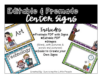 Preview of {Editable} Polka Dot Literacy Center Signs