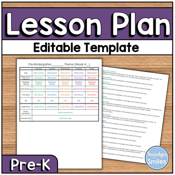 Preview of Editable Pre-K Lesson Plan Template