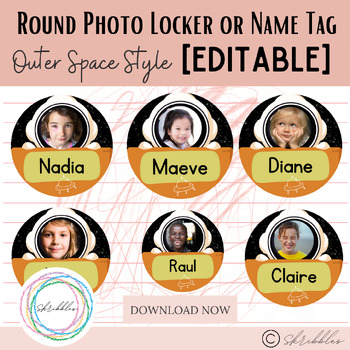 Preview of [Editable] Round PHOTO Locker/Name Tag in OUTER SPACE Style
