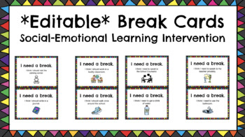 Preview of *Editable* Student Break Cards - Help Students with ADD, ADHD, & Other Needs