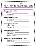 **Editable** Student Login and Password Information Sheet