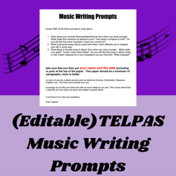 Preview of (Editable) TELPAS Music Writing Prompts
