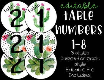 Preview of **Editable** Table Numbers - Signs - Succulent Themed - Decor