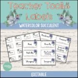 *Editable* Teacher Toolkit Labels - Watercolor Succulent Theme