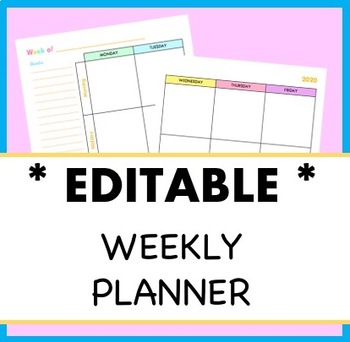 Preview of Editable Weekly Planner Template, Colorful, Simple, Monday-Friday