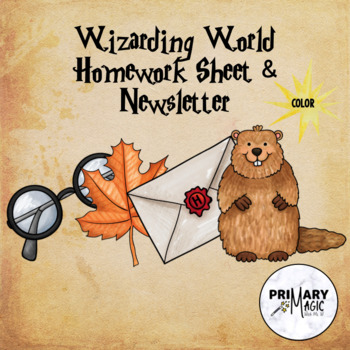 Preview of ***Editable*** Wizarding World Homework Sheet & Newsletter (Color)