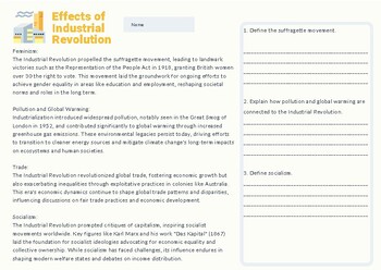 Preview of "Effects of Industrial Revolution" Worksheet