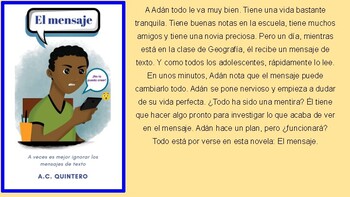 Preview of "El mensaje" Book trailer Pre-reading activity & Comprehension Questions