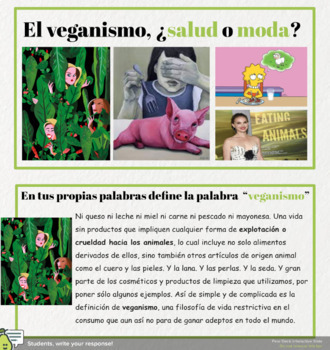 Preview of  El veganismo ¿salud o moda? Pear Deck Activities: Read, Listen, Cultural Compar