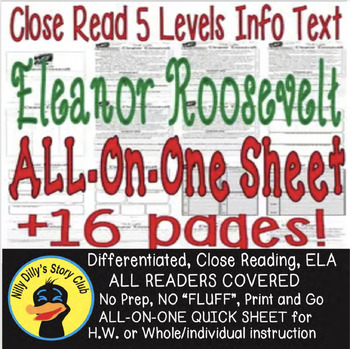 Preview of Eleanor Roosevelt Biography Leveled Passages Main Idea Fluency Check TDQs