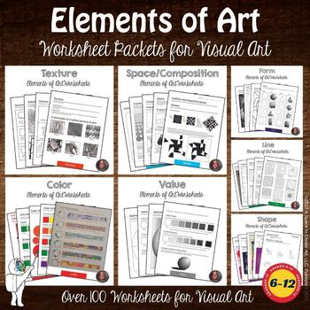 Preview of *Elements of Art Worksheets Bundle-80 Sheets for Middle or High School Art