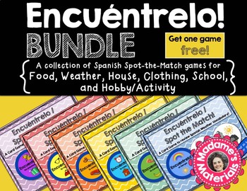 Preview of ¡Encuéntrelo Bundle! Spanish Spot the Match Games for Vocabulary Review
