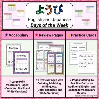 Preview of ようび: English/Japanese Days of the Week: Vocabulary, Review, and Practice Cards