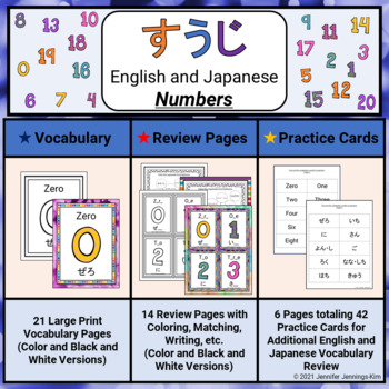 Preview of すうじ: English/Japanese Numbers: Vocabulary, Review, and Practice Cards