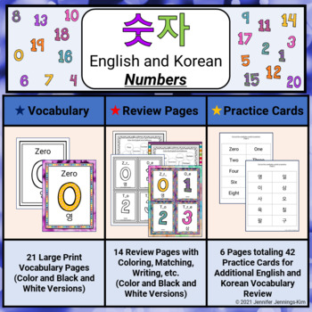 Preview of 숫자: English/Korean Numbers: Vocabulary, Review, and Practice Cards