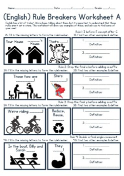 Preview of (English) Rule Breakers Worksheet A & WANTED words poster
