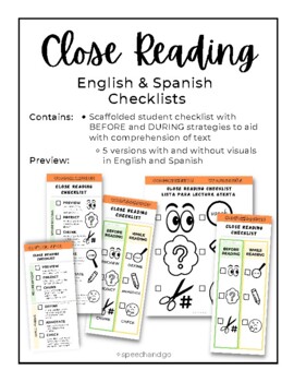 Preview of (English and Spanish) Close Reading Strategies Bookmarks/Classroom Posters