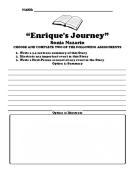 Preview of “Enrique's Journey” Sonia Nazario UDL Choice Board Worksheet