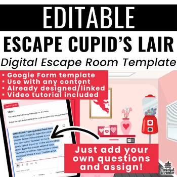 Preview of "Escape Cupid's Lair" Digital Escape Room Template | EDITABLE