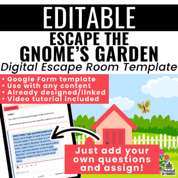 Preview of "Escape the Gnome's Garden" Digital Escape Room Template | EDITABLE
