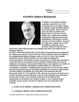 Preview of (Español) Franklin Delano Roosevelt Worksheet