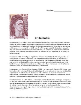 Preview of (Español) Frida Kahlo Worksheet!