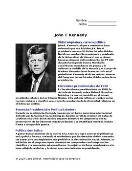 Preview of (Español) John F. Kennedy Worksheet
