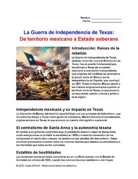 (Español) The Texas War of Independence Worksheet by Oasis EdTech