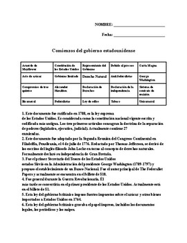 Preview of (Espanol) Beginnings of American Government Worksheet