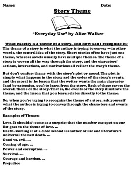 Tom Audreath betalen halfgeleider Everyday Use” by Alice Walker THEME WORKSHEET by Northeast Education