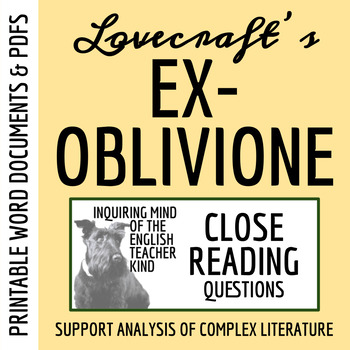 Preview of "Ex Oblivione" by H.P. Lovecraft Close Reading Analysis Questions (Printable)