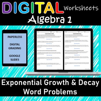 Preview of ⭐Exponential Growth & Decay Word Problems Digital Worksheets⭐ Distance Learning