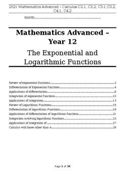 Preview of Exponential & Logarithmic Functions Revision Booklet - HSC Mathematics Advanced