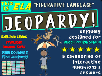Preview of "FIGURATIVE LANGUAGE" Middle or High School ELA JEOPARDY! - version 5 of 10