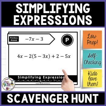 Preview of Simplifying Expressions Distributive Property Scavenger Hunt Activity