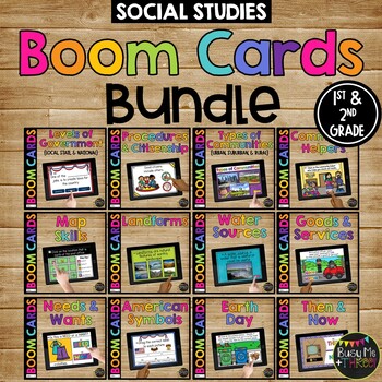 Preview of 1st and 2nd Grade SOCIAL STUDIES Boom Cards™ BUNDLE Distance Learning