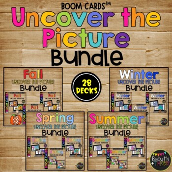 Preview of Uncover the Picture Boom Cards™ Seasonal BUNDLE for Fall Winter Spring Summer