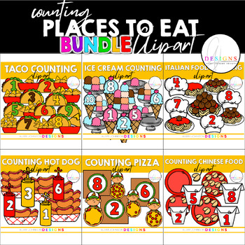 Preview of COUNTING Places to Eat Clipart Bundle ($18 VALUE)