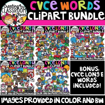 Preview of CVCe Words Clipart Bundle {Long Vowel Clipart}