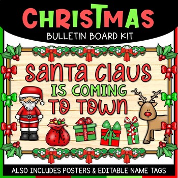 Preview of Christmas Bulletin Board & Name Tags | Santa | Holidays Classroom Decor