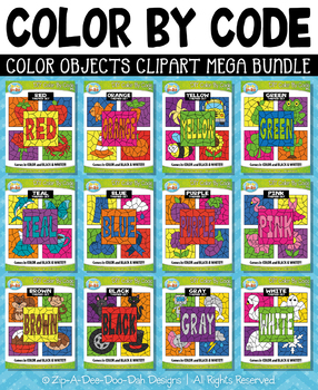 Preview of Color Objects Color By Code Clipart Mega Bundle {Zip-A-Dee-Doo-Dah Designs}