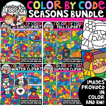Preview of Color by Code Seasons Clipart Bundle {Color by Code Clipart}