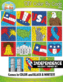 Preview of INDEPENDENCE DAY Color By Code Clipart {Zip-A-Dee-Doo-Dah Designs}