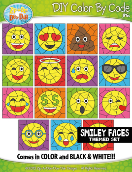 SMILEY FACES Color By Code Clipart {Zip-A-Dee-Doo-Dah Designs} | TPT