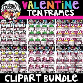 Preview of Valentine Ten Frames Clipart Bundle {Valentines Day Clipart}