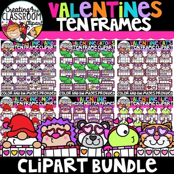 Preview of Valentines Ten Frames Clipart Bundle | Math, Counting, Clipart |