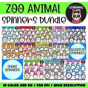Preview of {FLASH DEAL!} Zoo Animal Spinners Clipart Growing Mega Bundle