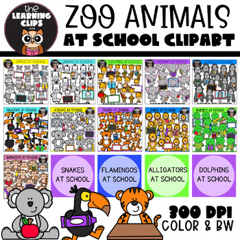 Preview of {FLASH DEAL!} Zoo Animals At School Clipart Growing Bundle