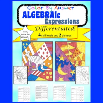 Preview of Algebraic Expressions Color by Answer Differentiated Fun Pages
